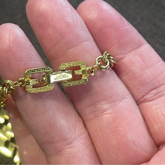 Givenchy Vintage Gold Tone Geometric Link Necklace 30” Statement Designer Chain - Picture 4 of 5